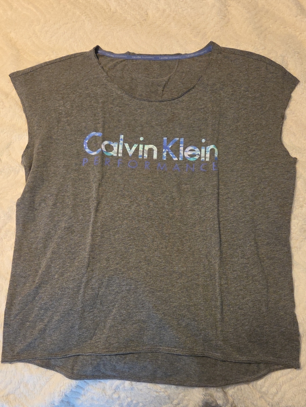 Women's Gray Short Sleeve Logo Tee with Iridescent Print